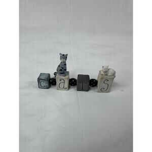 Blossom Bucket Suzi Cats On Blocks Spelling CATS Figurine Resin Cat Lady